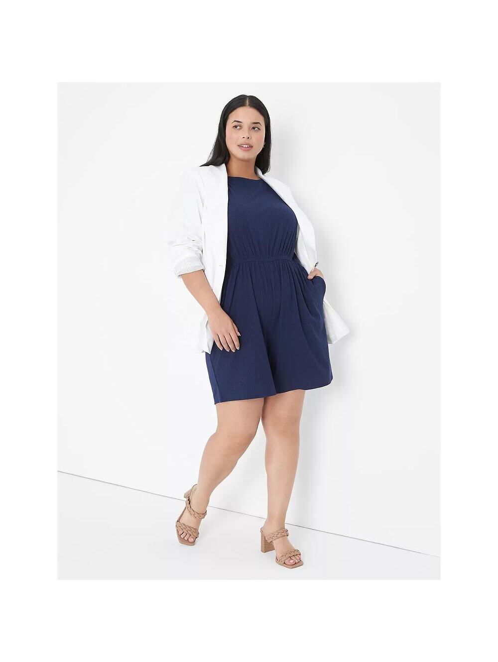 Lane Bryant NWT Women's Flutter-Sleeve Surplice-Back Romper Blue Size 14/16